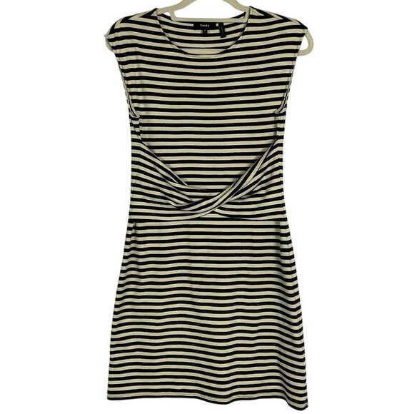Theory Front Twist Mini Dress In Cream/Black Striped, size P which is a 0/00 - Picture 3 of 8